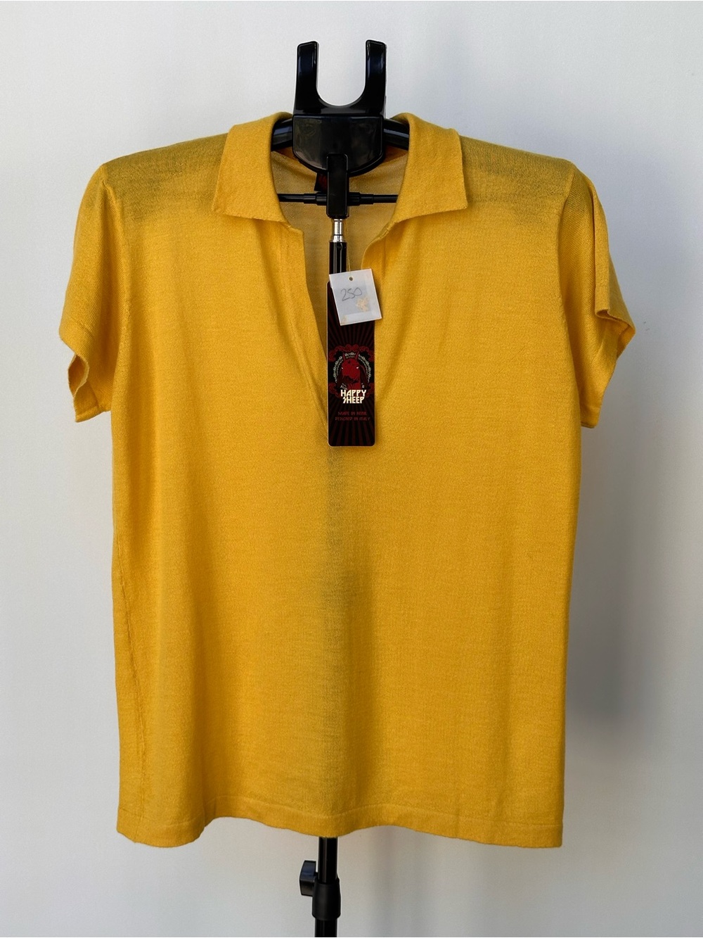NWT Happy Sheep 100% Cashmere Yellow Polo-Style Knit Shirt Oversized Size S